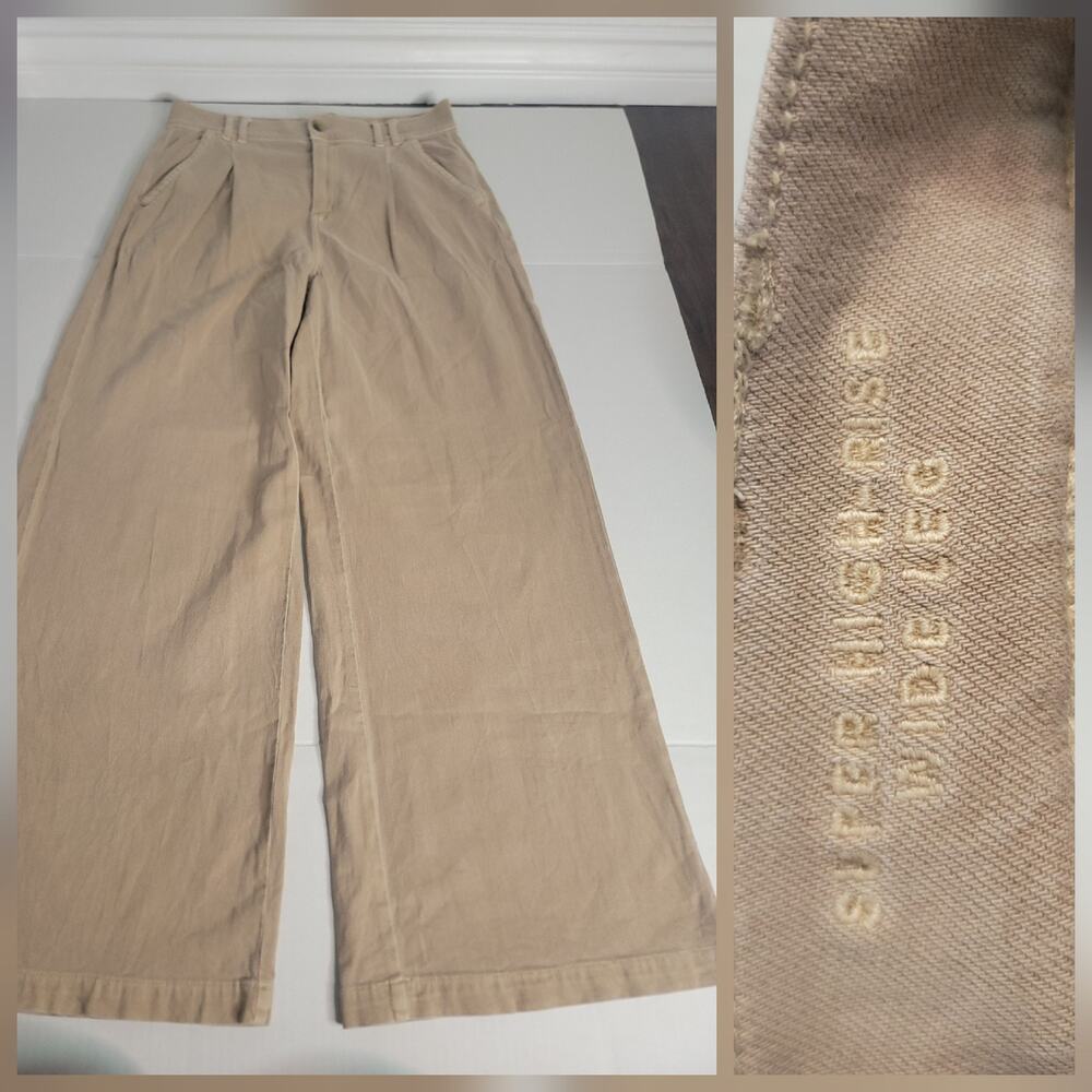 AMERICAN EAGLE Pants SZ 8 Super High Rise Wide Leg Baggy Drapey Kakhi Gorpcore